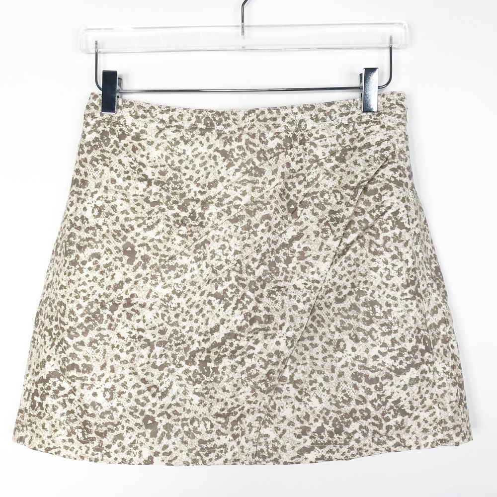 Free People Skirt Womens 8 Medium Beige Animal Print Leopard Mini Vegan Boho